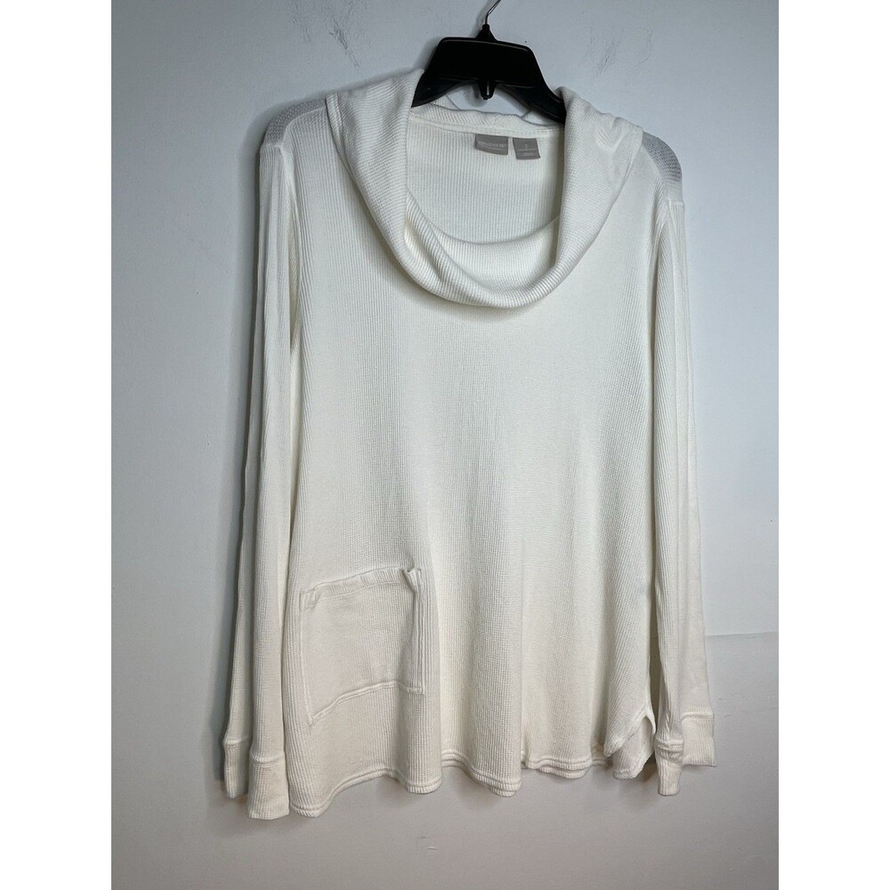 Chicos 2 Cowl Neck Waffle Knit white sz 2 L 10 12 Sweater Knit Top 15